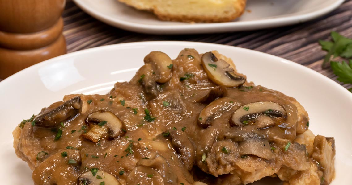 Chicken Marsala on a white plate